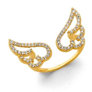 14KT Gold CZ Angel Wing Open Ring
